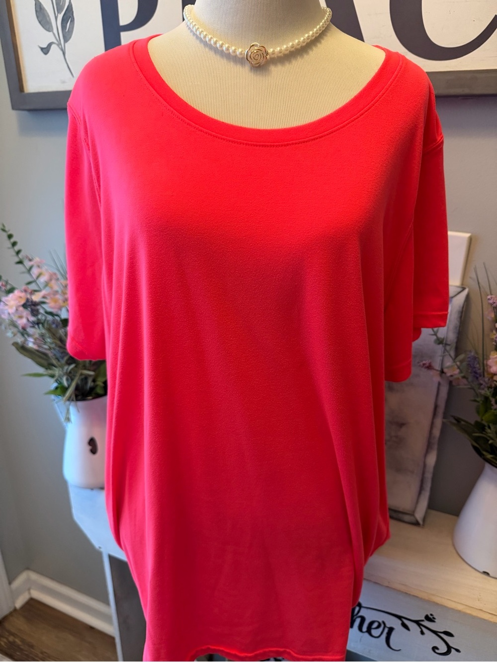 be inspired Bright Coral Scoop Neck Short Sleeve Tee